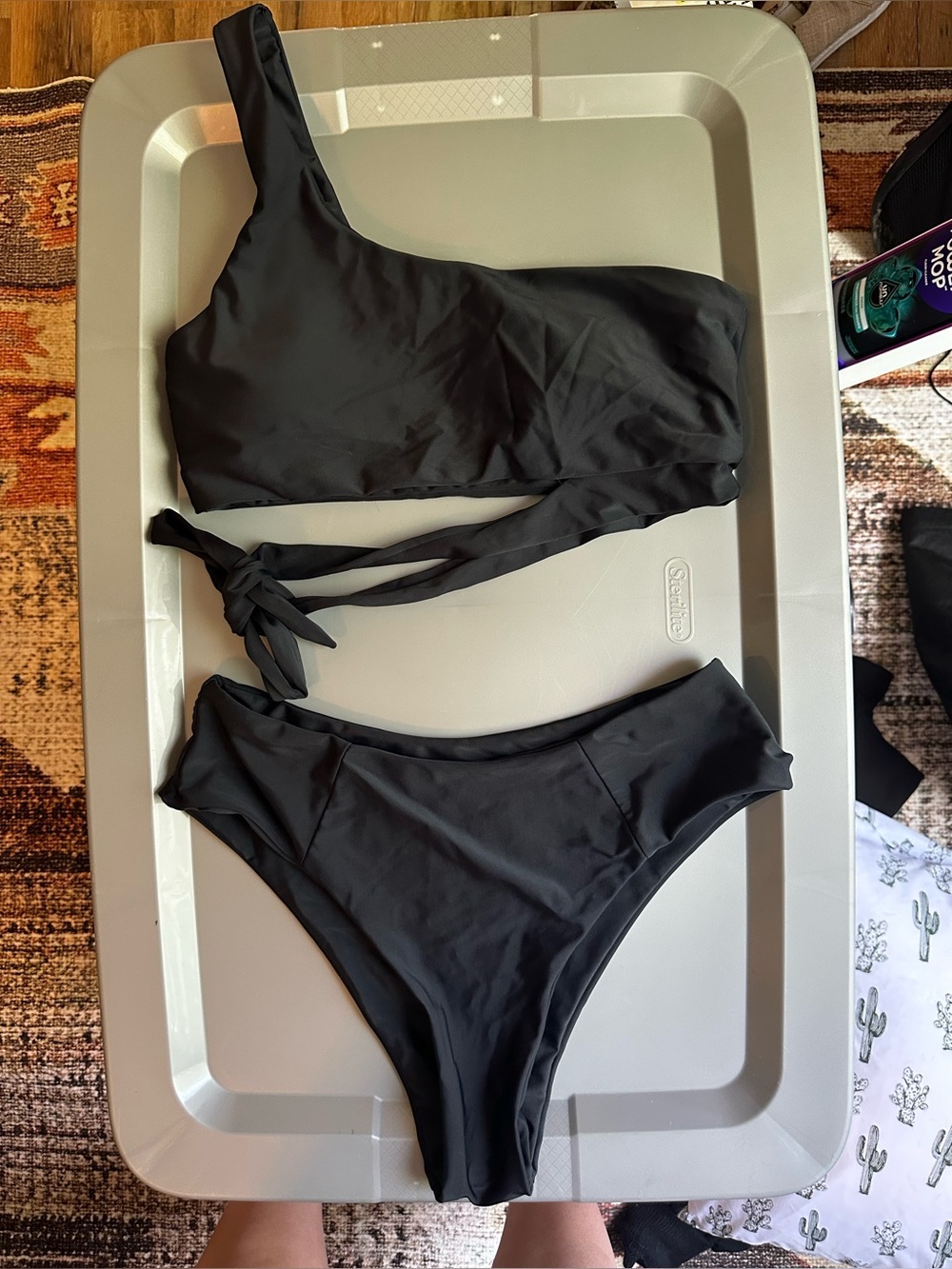 Amazon Women's Black One-Shoulder Bikini Set